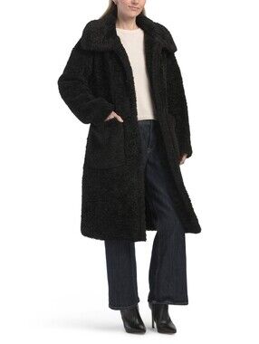 BCBGMaxAzria Black Faux Shearling Long Coat - Women Jackets & Coats NWT